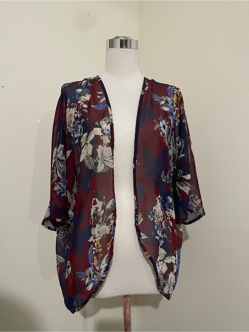 January 7 Red and Navy Floral sheer duster kimono